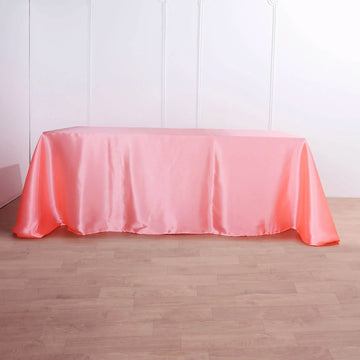 Coral Red Satin Seamless Rectangular Tablecloth - Clearance SALE 90"x132"
