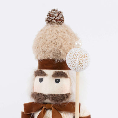 Handmade festive Santa figurine with fuzzy beard and pearl ornament

