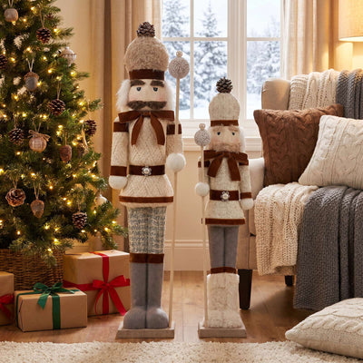 Cozy Christmas living room with nutcracker decorations and decorated tree