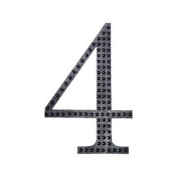 Elevate Your Event Decor with Black Decorative Rhinestone Number 4 Stickers