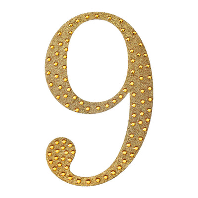 Golden glitter number 9 decoration with rhinestones