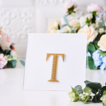 Gold Decorative Rhinestone Alphabet 'T' Letter Stickers for Event Decor