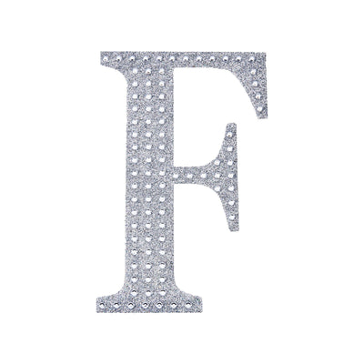 Rhinestone letter F decoration in silver color