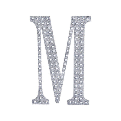 Decorative Rhinestone Alphabet "M" Letter Stickers 4", Silver Glitter Adhesive Craft Letters - DIY Sparkle Embellishments
