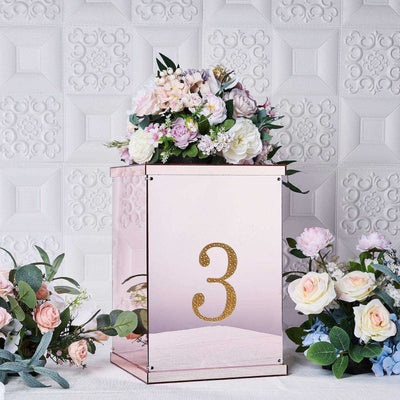 Rose gold floral display box with number 3 and decorative flowers.
