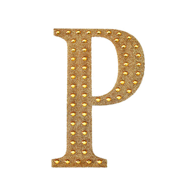 Gold letter "P" with studs on a transparent background.