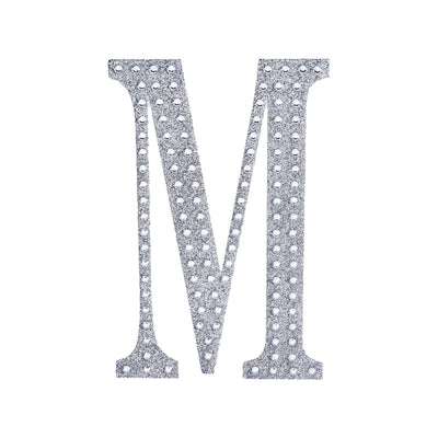 Rhinestone letter "M" in silver glitter design