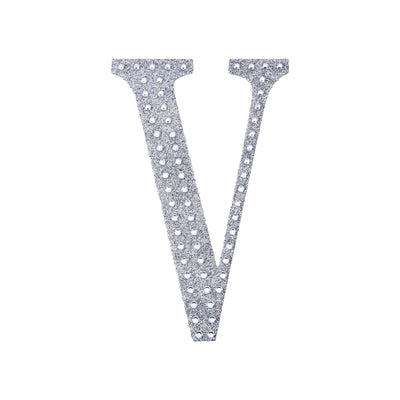 Rhinestone letter "V" on a white background