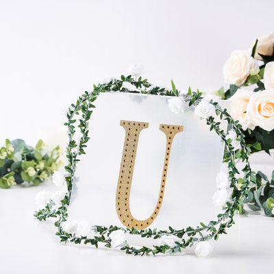 Gold letter "U" surrounded by floral decoration on a clear backdrop.