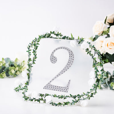 Decorative table number 2 with rhinestones and floral wreath
