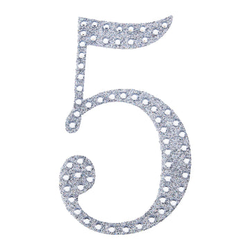 Versatile and Stylish: Silver Decorative Rhinestone Number 5 Stickers for Event Decor