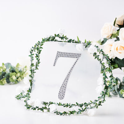 Decorative table number 7 with rhinestones and floral accents