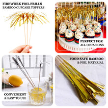 100 Pack Gold Firework Cupcake Toppers, Food Picks, Bamboo Cocktail Sticks