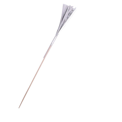 Paper fan on a wooden stick, displayed against a white background.
