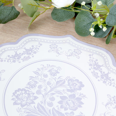 Elegant floral decorative plate design in soft lavender tones.