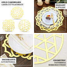 6 Pack Metallic Gold Laser Cut Flower Design Cardboard Placemats, 13inch Disposable Dining Table Mat