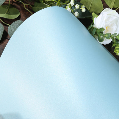 Light blue textured backdrop with floral accents.