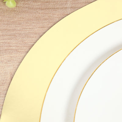 Gold-trimmed white plate on a wood surface.