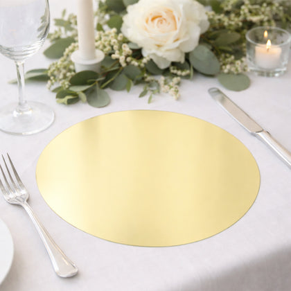 50 Pack Disposable Table Placemats 13" Round Gold – Cardboard Charger Plates for Elegant Table Settings, 128 GSM