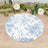 Floral decorative plate with blue designs on a white background.