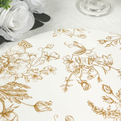 Gold floral decorative plate design on a white background.