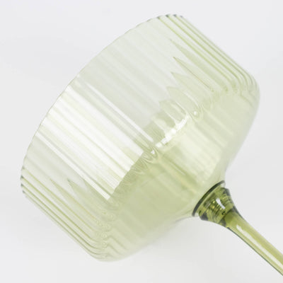 Light green striped glass pendant light fixture on white background