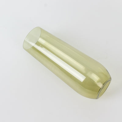 Yellow glass vase with a modern design and sleek shape.