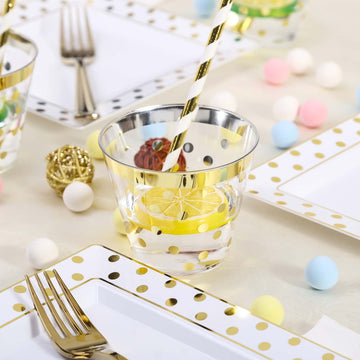 Elegant Gold Rim Polka Dot Plastic Cups for Stylish Events