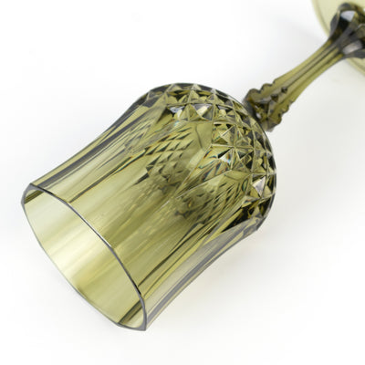 Olive green crystal glass with intricate diamond pattern design