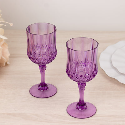 Set of two elegant purple crystal wine glasses
