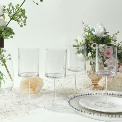 6-Pack Clear Plastic Cylindrical Wine Glasses 10Oz, Long Stem