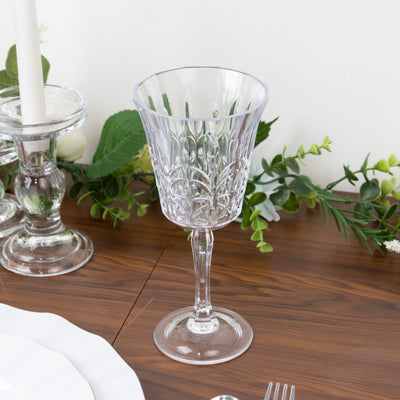 Elegant crystal glass on a wooden table, perfect for dining occasions.