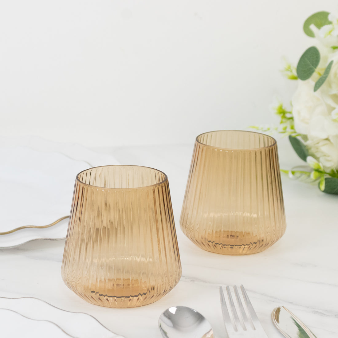 Plastic Stemless Wine Glasses 12pk 12oz Amber | eFavormart