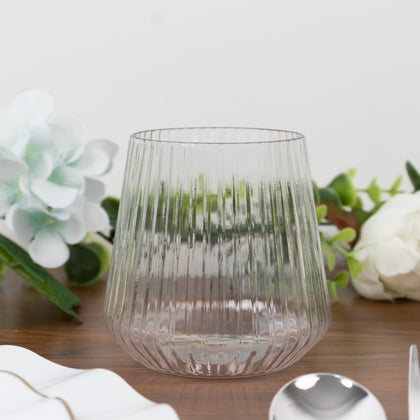 12-Pack Plastic Stemless Wine Glasses – 12oz Clear Ribbed Design, Reusable Shatterproof Cocktail Tumblers