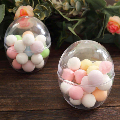 Colorful decorative eggs filled with foam balls.