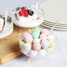 24 Pack | 6oz Crystal Clear Footed Plastic Dessert Cups With Spoons