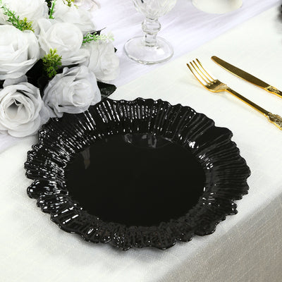 20-Pack Black Reef Design Plastic Plates – 10" Dinner Party Plates – Elegant Disposable Tableware
