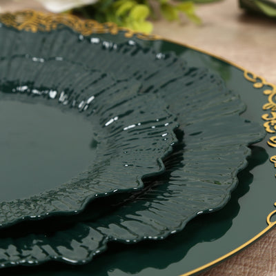 Elegant green decorative plates with intricate gold detailing.