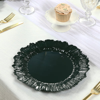 20-Pack Hunter Emerald Green Reef Design Plastic Plates – 10" Dinner Party Plates – Elegant Disposable Tableware
