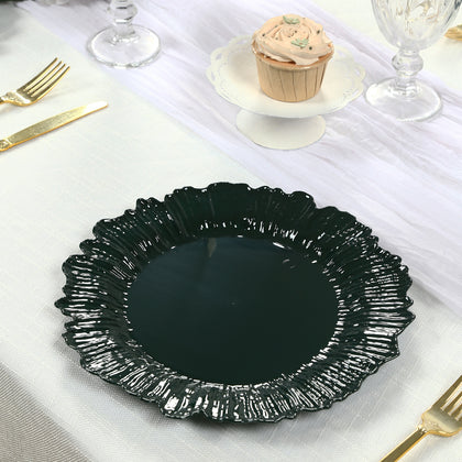 20-Pack Hunter Emerald Green Reef Design Plastic Plates – 10" Dinner Party Plates – Elegant Disposable Tableware