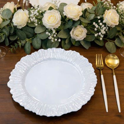 20 Pack Pearl White Reef Design Plastic Plates, 10" Dinner Plates – Elegant Disposable Tableware