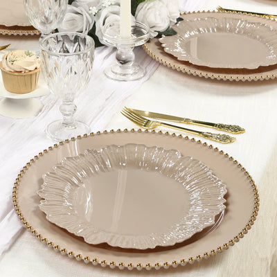 20-Pack Taupe Reef Design Plastic Plates – 10" Dinner Party Plates – Elegant Disposable Tableware