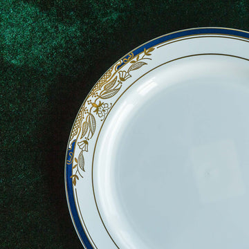 White with Royal Blue Rim Plastic Appetizer Salad Plates: The Perfect Choice for Your Event