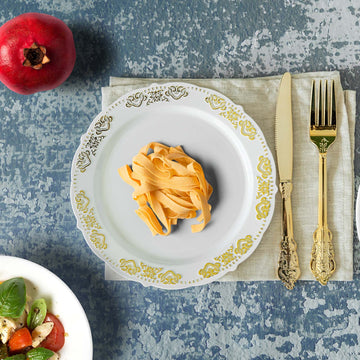 Elegant Gold Embossed Plastic Appetizer Salad Plates