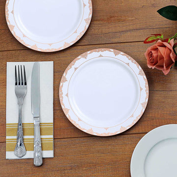 Elegant White Rose Gold Lace Rim Plastic Dessert Salad Plates