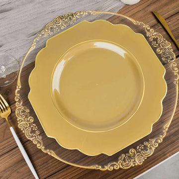 Elevate Your Event with Stunning Gold Hard Plastic Baroque Dinner Plates