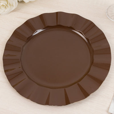 Brown decorative plate with a fluted edge design.