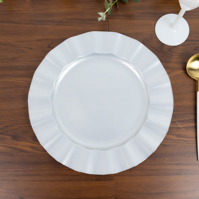 10-Pack Plastic Round Dinner Plates 11inch Pearl White Ruffled Rim with Gold Edging