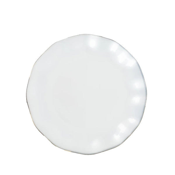 10-Pack Plastic Round Dessert Plates 6inch Pearl White Ruffled Rim with Gold Edging#whtbkgd