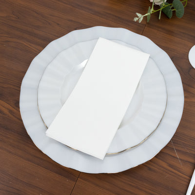 10-Pack Plastic Round Dinner Plates 9inch Pearl White Ruffled Rim with Gold Edging